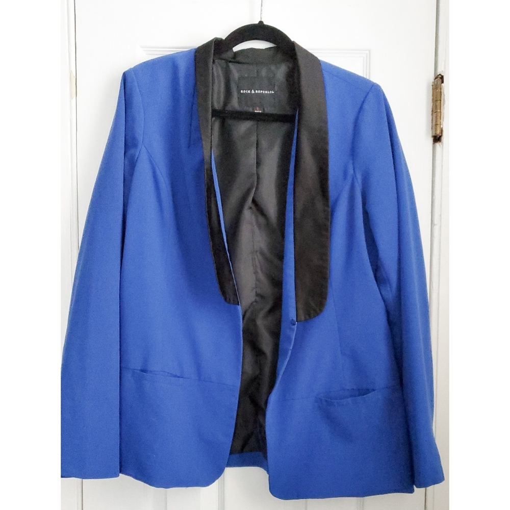 Rock & Republic blue and black tuxedo blazer L